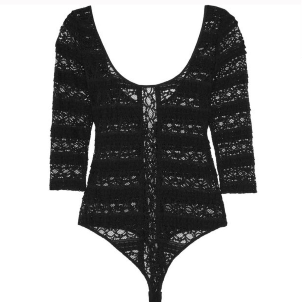 Cinq A Sept Black Lace Sheer Bodysuit